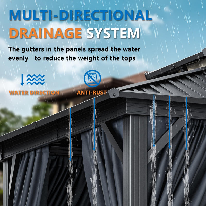 HOTEEL 10x15 Hardtop Gazebo with Heavy Duty Galvanized Steel Double Roof, Aluminum Frame, Flame-Resistant Curtains and Netting, Outdoor Permanent Pavillon for Backyard, Black