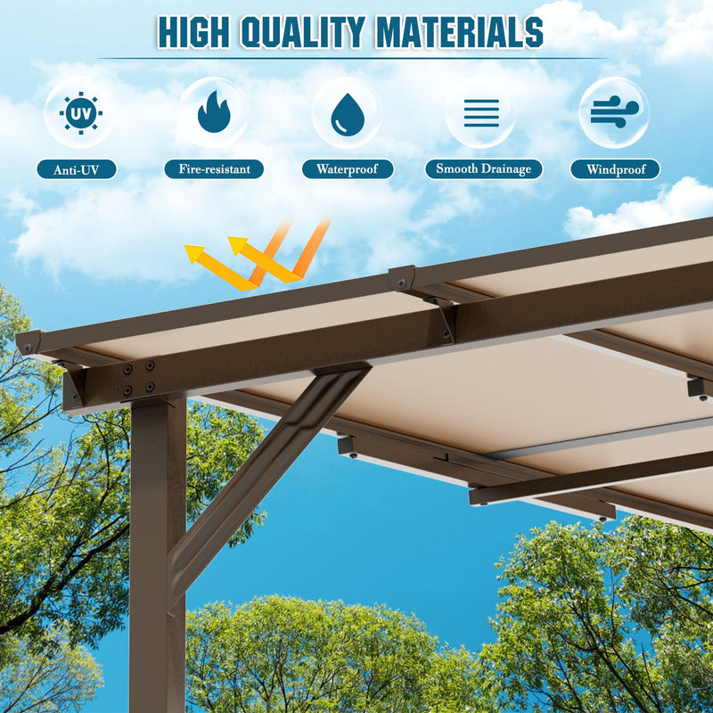 Brightpeak 10’ x 14’ Gazebo, Outdoor Large Wall Mounted Gazebo Pergola with Sloped Roof, Patio Heavy Duty Lean to Awnings for Backyard, Deck, Porch