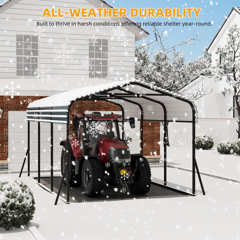 Reljofum 10 x 15 FT Metal Carport with Galvanized Steel Roof, Heavy Duty Metal Roof Carport with Enhanced Base, Tall Kits Garage for Tractors, Trucks, Boats, Cars