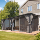 AECOJOY 20' X 12' Gazebo for Patio, Large Wall-Mounted Lean to Pergola Gazebo with Curtains and Netting, 12x20 Hard Top Pergolas and Gazebos on Clearance for Lawn Backyard Garden Deck