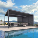 PURPLE LEAF Louvered Pergola 94AS 12' x 16' Outdoor Aluminum Pergola with Fixed Shutter Wall Adjustable Roof for Deck Backyard Grey Hardtop Gazebo, 1/4 Long Side and 1 Short Side