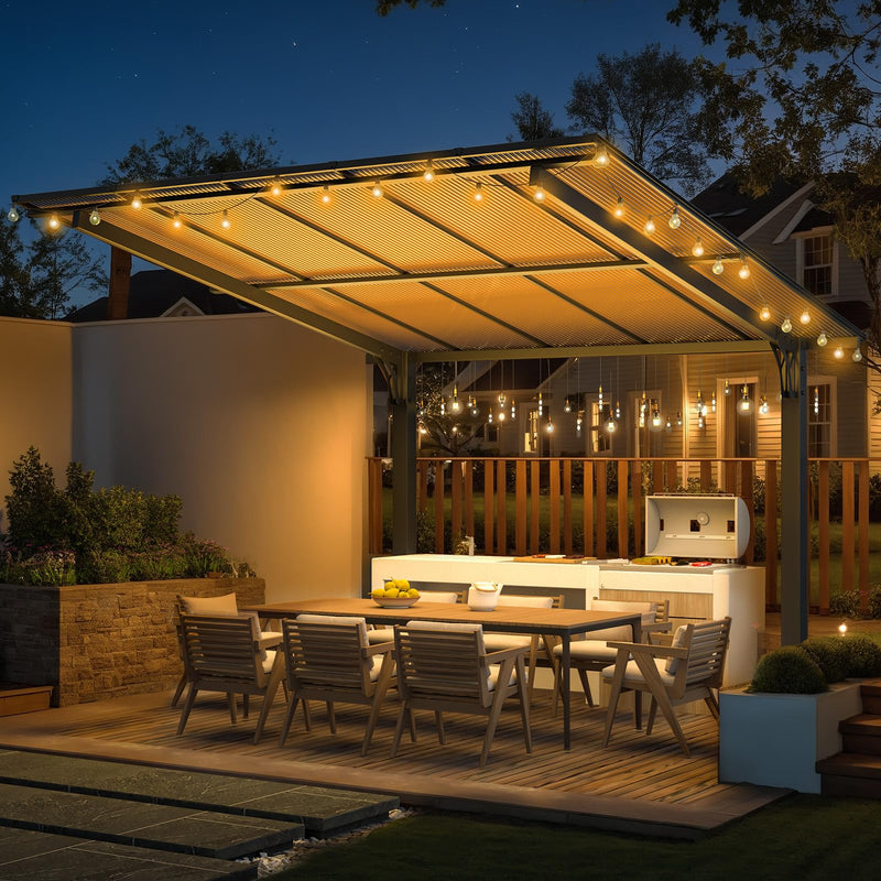 AECOJOY 10' x 10' Gazebo on Clearance, Outdoor Pergola Carport for Patio, Freestanding Lean to Hard Top Pergolas and Gazebos Clearance with Roof, Wall-Mounted Heavy Duty Awnings for Patio, Decks