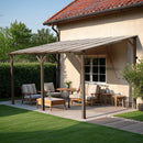 SUNCROWN 10'x14' Hardtop Gazebo, Wall-Mounted Gazebos Pergola, Outdoor Reclining Gazebos with Metal Frame, Lean to Gazebo Metal Awnings for Patio, Deck, Backyard, Porch, Lawns