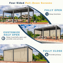 YOLENY 10x20ft Louvered Pergola, Outdoor Pergola with Adjustable Rainproof Roof, Aluminum Gazebo with 6 Panels Pull-Down Screen for Patio, Lawn, Garden, Backyard, Deck, Dark Gray