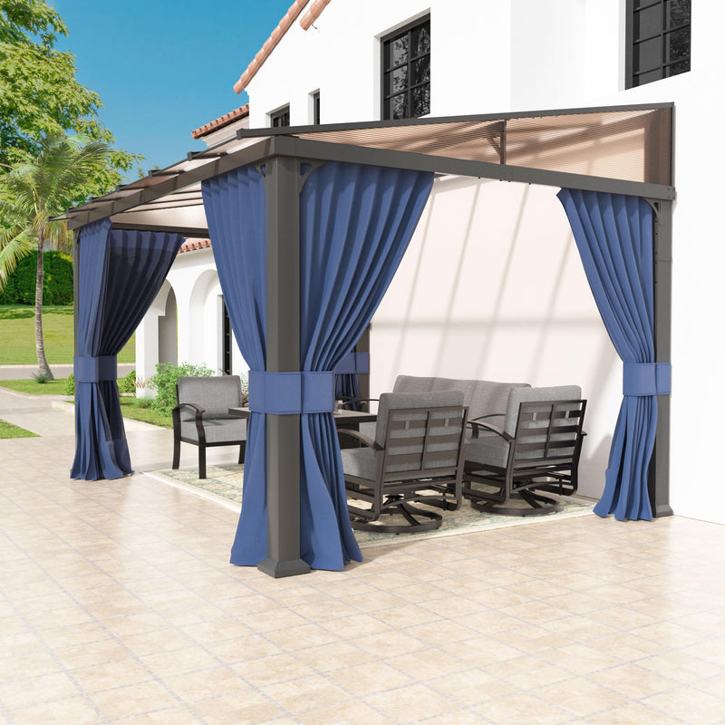 Kullavik 10' × 12' Hardtop Gazebo for Patio,Wall-Mounted Lean to Gazebo Pergola with Sloping Roof and Durable Aluminum Frame,Large Heavy Duty Awnings for Decks,Backyard,NavyBlue