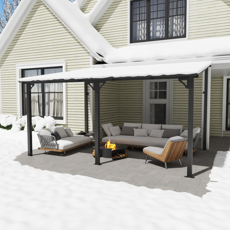 OC Orange-Casual 10x14 FT Patio All-Iron Gazebo,Hard Top Lean to Gazebo Pergola with Roof, Wall Mounted Heavy Duty Awnings, for Outdoor, Backyard, Deck