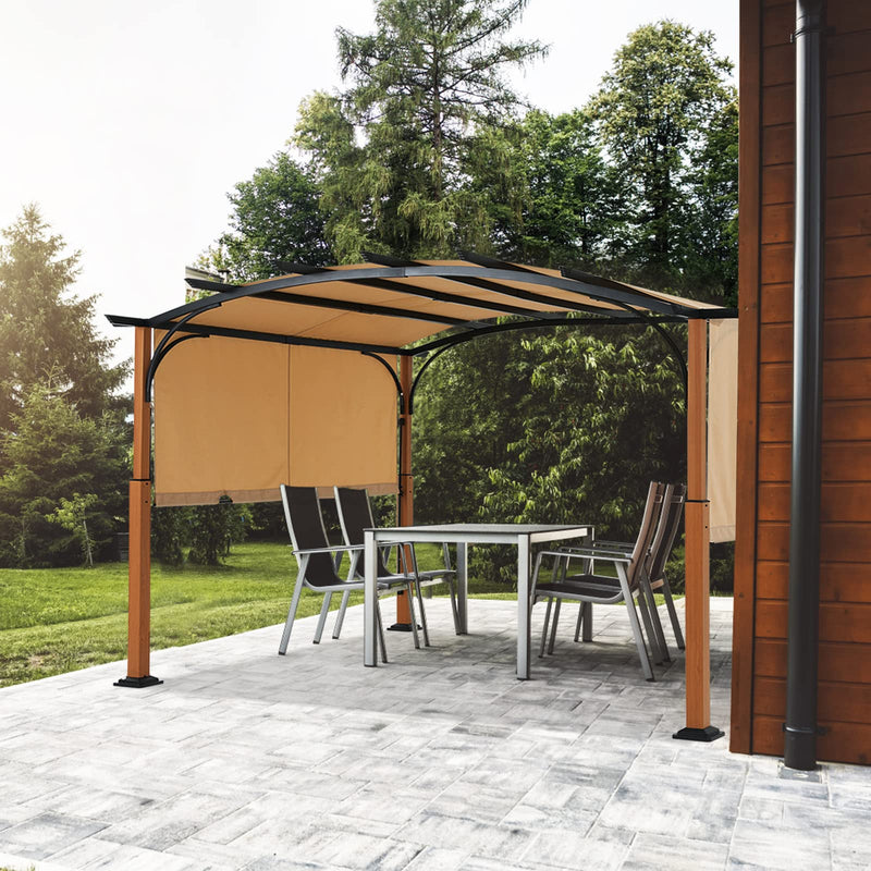 MASTERCANOPY 10' X 12' Outdoor Retractable Pergola with Sun Shade Canopy Patio Metal Garden Pergola,Beige