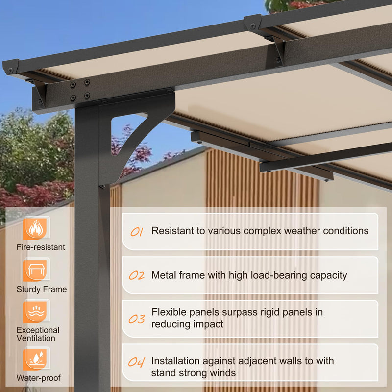 Crownland 10'x10' Outdoor Gazebo Hardtop, Wall-Mounted Lean-to Gazebo with Dewatering Hole, Large Outdoor Pergola Awning, Waterproof for Deck, Backyard, Garden, Porch