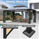 Raysfung Hardtop Gazebo 12' x 16', Patio Gazebos with Polycarbonate Roof & Steel Frame, Outdoor Pavilion with Gray Curtain&Netting for Backyard/Lawn/Garden/Deck