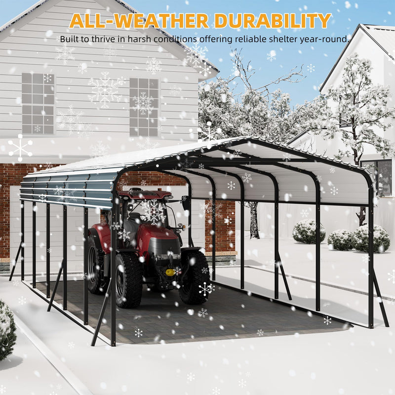 PeakPursuit Metal Carport, 12x24 FT Outdoor Car Port Canopy with Galvanized Steel Roof and Reinforced Base, Heavy Duty Garage Car Shelter Shade for SUV, Truck, Boats