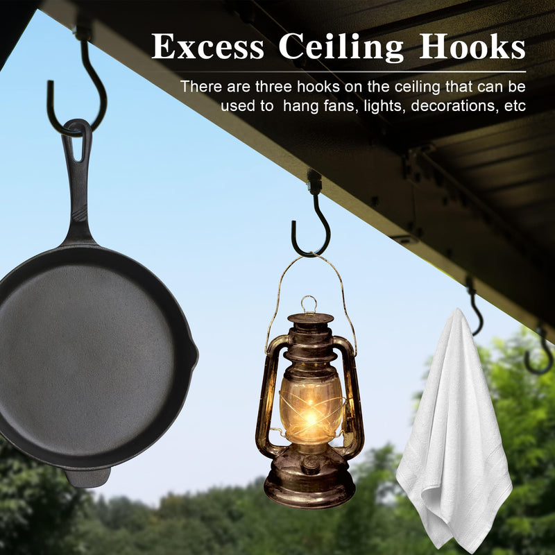 Domi 6.5x12FT Hardtop Grill Gazebo, Outdoor BBQ Gazebo with 2 Side Shelves and Sloping Galvanized Steel Roof, Metal Permanent Grill Canopy with Ceiling Hooks for Patio, Lawn, Backyard, Deck, Brown