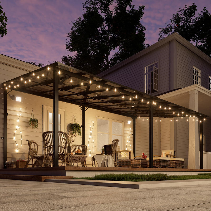 MEISSALIVVE 12' x 20' Wall Mounted Gazebo, Outdoor Pergola Gazebo, Lean to Metal Awnings Gazebos, Gazebo Pergola with Sloped Roof, Outdoor Patio Gazebo Awning, Black