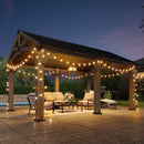 Aoxun 12' x 16' Outdoor Wood Gazebo, Hardtop Gazebo Permanent Wooden Pavilion with Galvanized Steel Gable Roof, for Patio, Garden, Deck, Cedar Wood