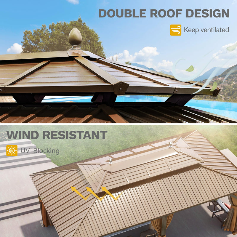 DWVO 12x20 ft Hardtop Gazebo Outdoor Heavy Duty Aluminum Gazebo with Nettings and Curtains, Combined of Horizontal and Vertical Stripes Roof for Patio, Backyard, Deck, Lawns and Balcony, Bronze