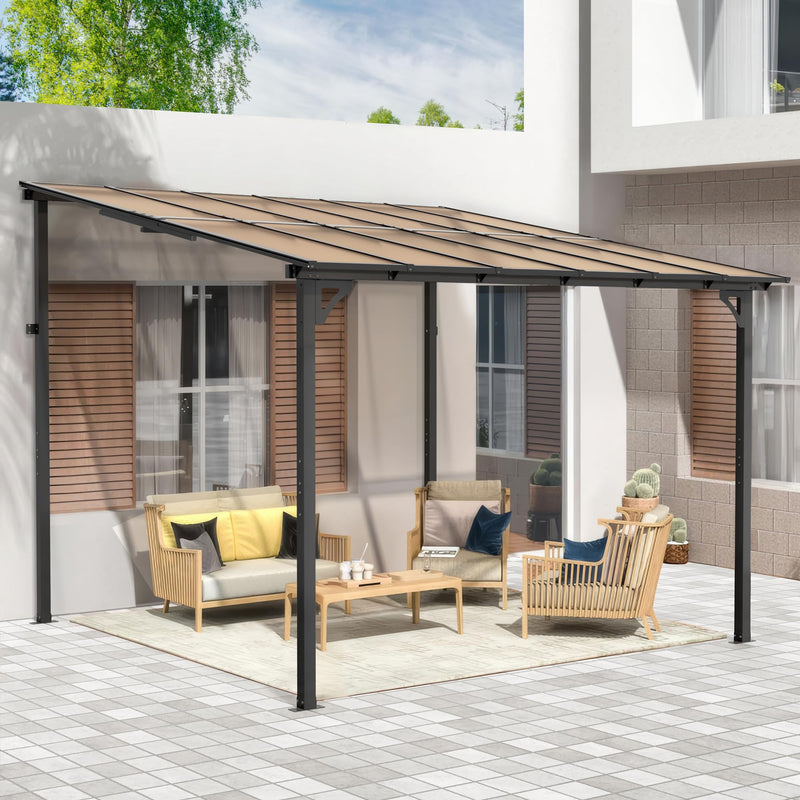 Inbruce Wall Gazebo 10’ x 12’with Dewatering Hole, Large Hard Top Gazebos Pergola with Sloped Roof, Outdoor Gazebo Canopy Awnings for Deck, Backyard, Garden and Porch