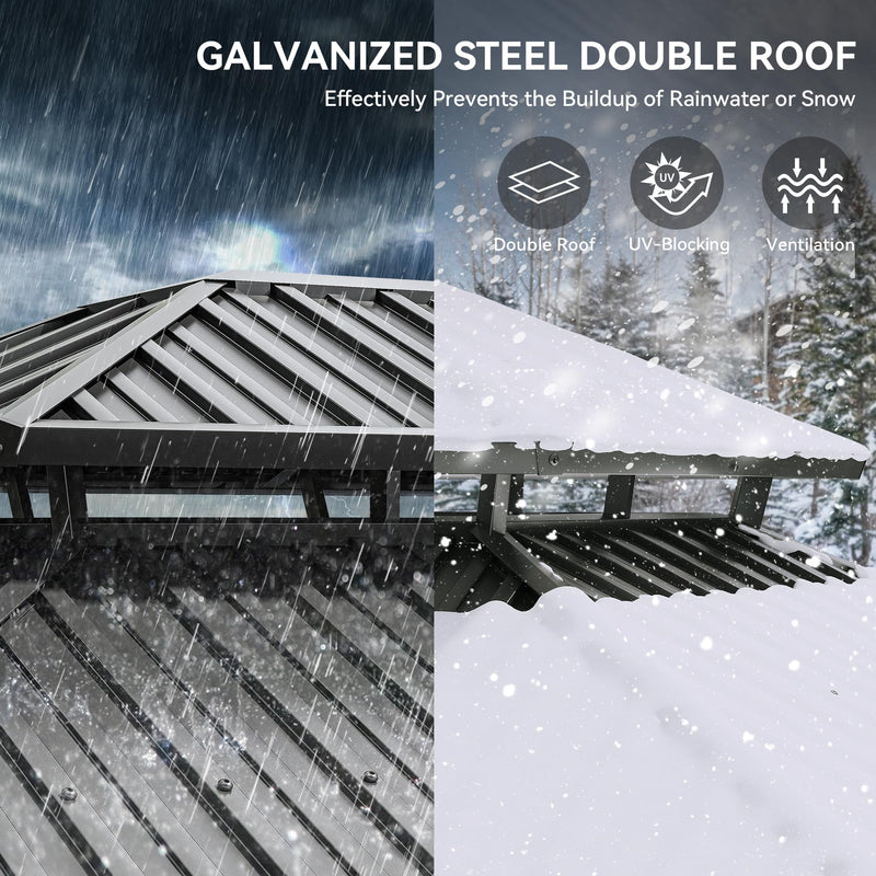 YITAHOME 12X20FT Hard Top Metal Gazebo Patios Double Roof Canopy Aluminum Frame Garden Gzebo Tent Curtains Netting for Patios Backyards Decks Lawns Brown