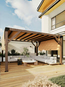 KYBOLT 12 X 14 Ft Wood Pergola with Retractable Sunshade Canopy, Solid Structure, Outdoor Pergola for Backyard, Deck, Garden (Reddish-Brown)