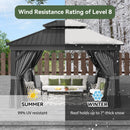 Aoxun 10' X 12' Hardtop Gazebo, Aluminum Outdoor Gazebo with Galvanized Steel Double Roof Canopy, Permanent Metal Pavilion with Privacy Curtain and Netting, for Garden, Backyard, Square Foundation