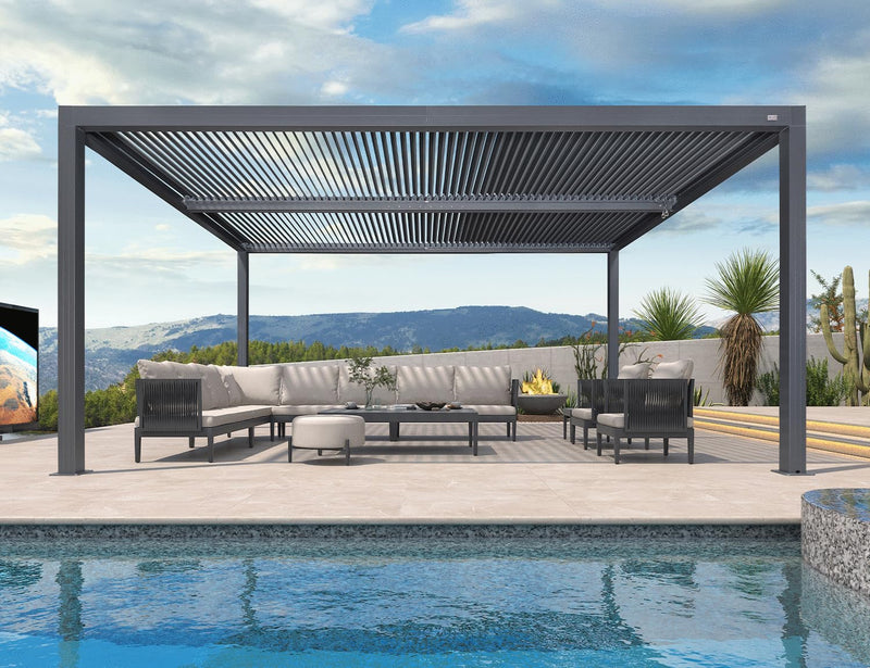 PURPLE LEAF Louvered Pergola 12' x 16' Outdoor Aluminum Pergola with Adjustable Roof for Deck Backyard Garden Grey Hardtop Gazebo