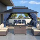 12' x 16' Hardtop Gazebo,Outdoor Galvanized Steel Metal Double Roof Gazebo with Curtains and Netting for Patios, Gardens, Lawns,Navy Blue