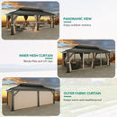 YITAHOME 12X20FT Hard Top Metal Gazebo Patios Double Roof Canopy Aluminum Frame Garden Gzebo Tent Curtains Netting for Patios Backyards Decks Lawns Brown