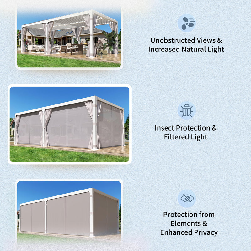 YOLENY Louvered Pergola 10x20, Aluminum Gazebo with Adjustable Waterproof Roof, Curtains and Netting Included, Deck and Backyard, White