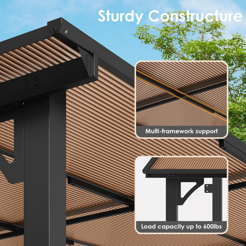 Arlopu 10'x 14' Gazebo Pergola, Outdoor Aluminum Lean to Hard Top with Sloped Roof, Large Wall-Mounted Heavy Duty Awnings for Patio, Garden, Decks, Backyard and More