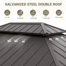 UDPATIO 12' x 16' Hardtop Gazebo, Outdoor Aluminum Gazebo with Galvanized Steel Double Roof, Permanent Metal Canopy with Curtains and Netting for Patio, Garden, Lawn, Backyard, Deck, Beige