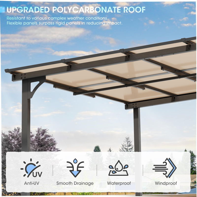 Inbruce Wall Gazebo 10’ x 12’with Dewatering Hole, Large Hard Top Gazebos Pergola with Sloped Roof, Outdoor Gazebo Canopy Awnings for Deck, Backyard, Garden and Porch