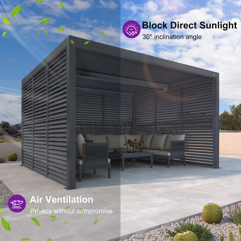 PURPLE LEAF Louvered Pergola Accessory 94AS Aluminum Louver Grille for Optimal Privacy, Sunlight Control Four Panels a Complete 13' Side Fixed Shutter Wall, Pergola Not Included