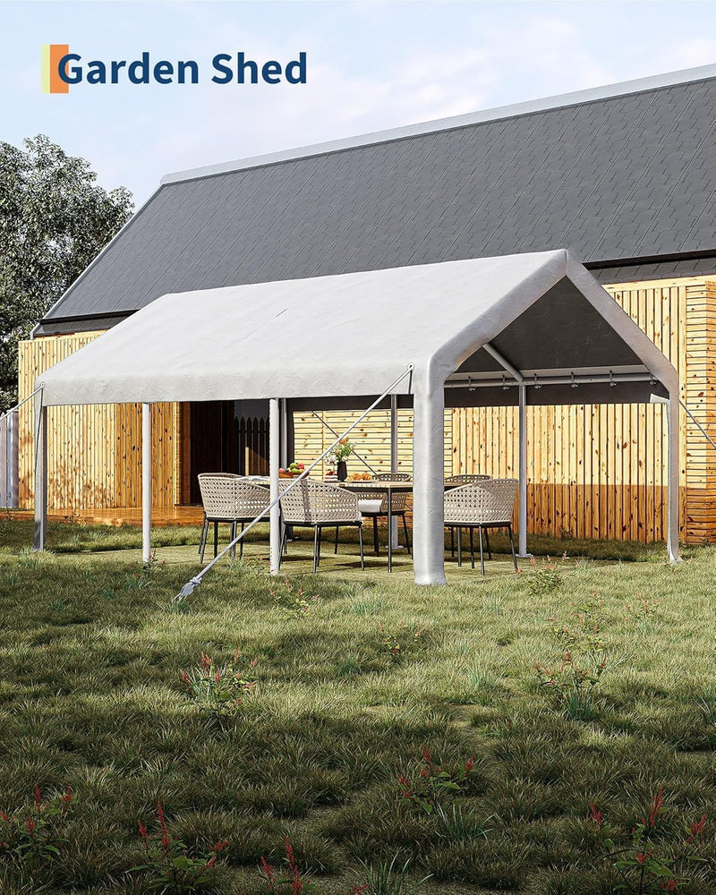 12 x 20FT Heavy Duty Carport with Roll-Up Windows, Portable Garage with Removable Sidewalls & Doors, Portable Car Tent Garage with Roll-Up Windows and All-Season Tarp, for Car, Truck,