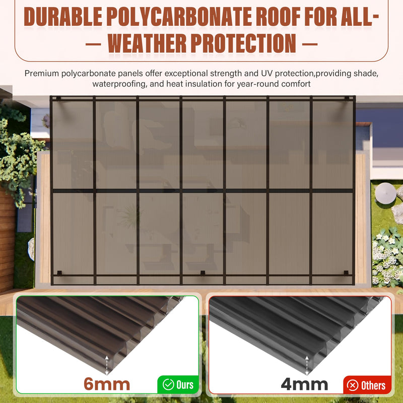 Oakcloud 10' x 14' Outdoor Wall Mounted Gazebo, Patio Lean to Gazebo Pergola with Sloped Roof, Large Heavy Duty Awning for Patio, Backyard, Deck