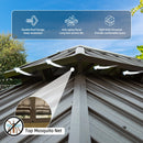 Domi Outdoor Living 14’x20’ Hardtop Gazebo, Wooden Coated Aluminum Frame Canopy with Galvanized Steel Double Roof, Outdoor Permanent Metal Pavilion with Curtains and Netting for Patio, Deck and Lawn