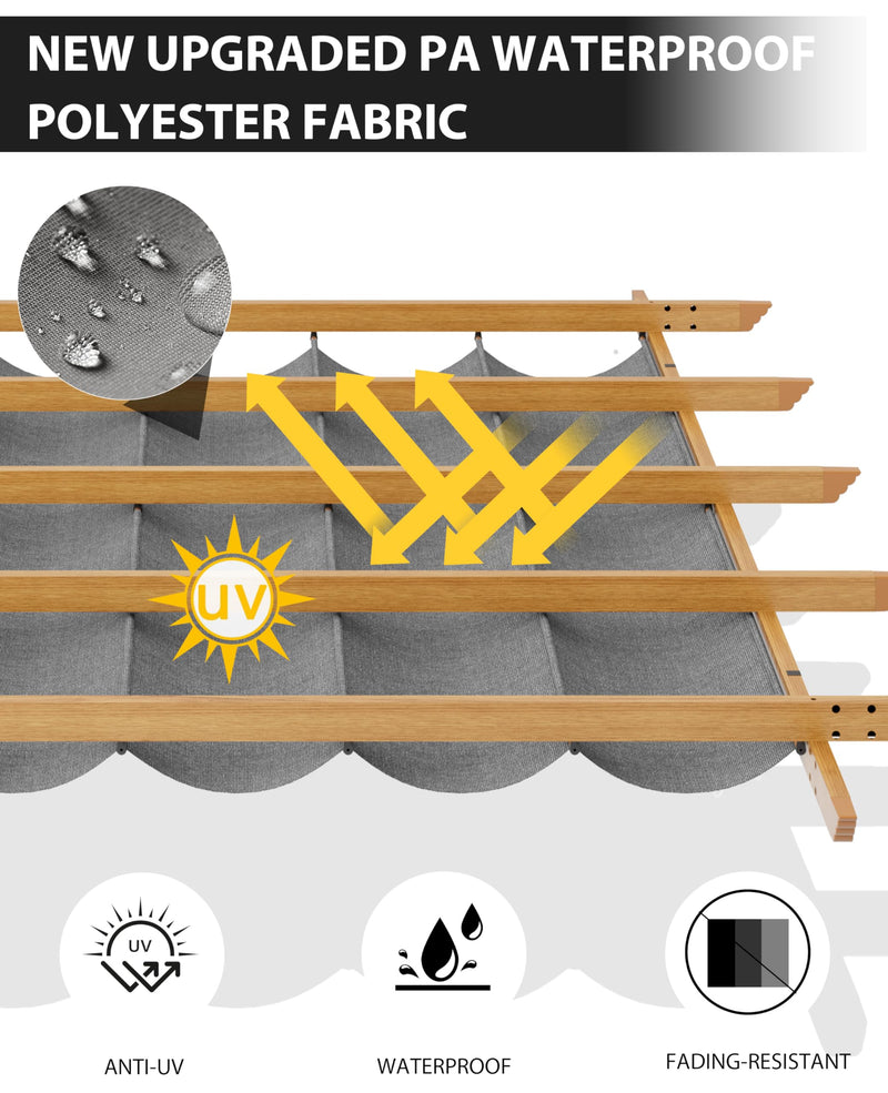 Agrestem 10x13 Ft Retractable Outdoor Pergola with Canopy, Upgraded Wood-Grain Aluminum Pergola, Modern Pavilion for Backyard, Patio, Porch, Grape Trellis, Gray