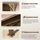 YOLENY 12' x 14' Gazebo Hardtop with Aluminum Frame,Galvanized Steel Double Roof Gazebos with Curtain and Netting,Outdoor Metal Pergolas for Garden, Lawn, Deck, Brown