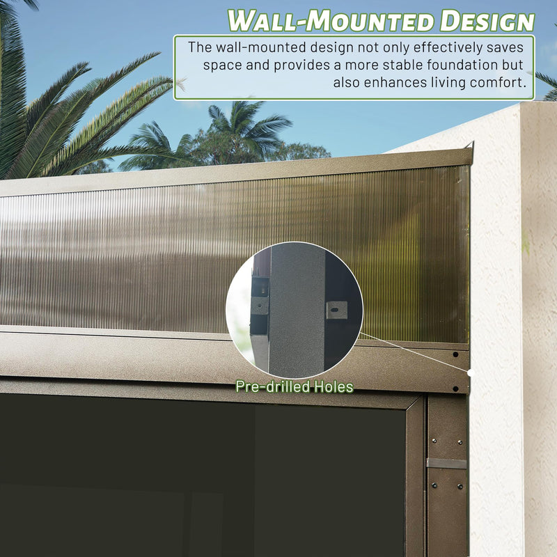 SHPAI 12'x14' Lean to Sunroom, All Weather Wall Mounted Solarium, Hardtop Aluminum Gazebo with Galvanized Steel Roof, 2 Sliding Doors, PVC Screens, Outdoor Permanent Sun Room for Patio, Deck, Backyard