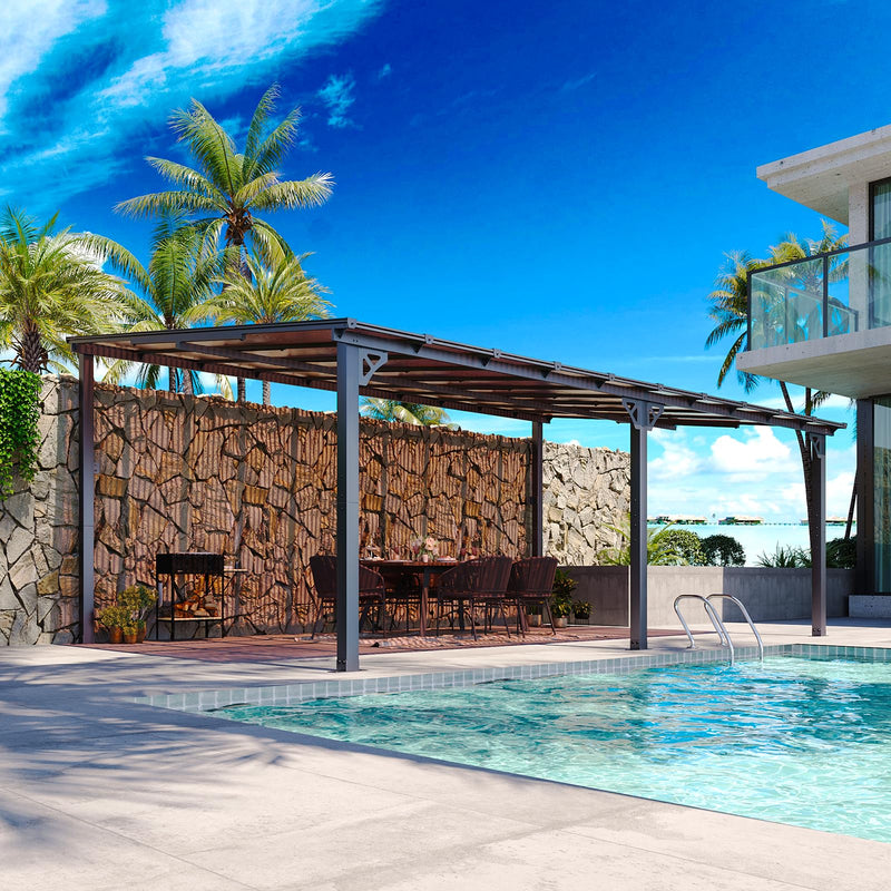 Aoxun 12' x 20' Gazebo for Patio, Gazebo Pergola with Sloped Roof, Large Wall-Mounted Heavy Duty Awnings, for Patio, Backyard, Deck