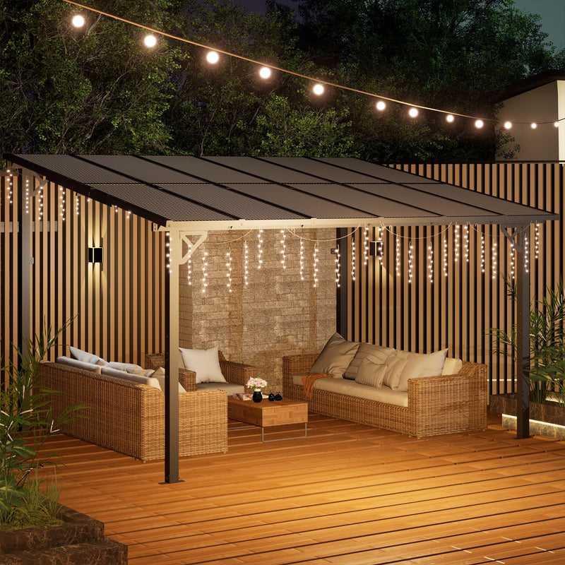 EBE 12' x 10' Wall Mounted Gazebo on Clearance, Lean to Gazebo Pergola with Sloped Roof, for Patio, Porch, Deck