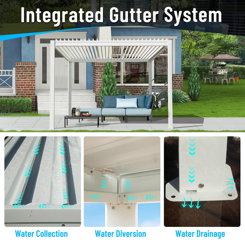 Domi Louvered Pergola 10' x 10' Outdoor Aluminum Pergola with Adjustable Roof, Aluminum Frame, Efficient Drainage System for Patio, Deck, Garden, White