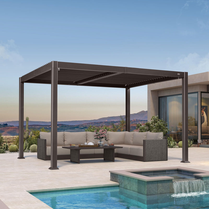 PURPLE LEAF 10' x 12' Louvered Pergola Outdoor Adjustable Louvre Shade Modern Patio Aluminum Pergola with Retractable Roof for Deck Backyard Garden Hardtop Gazebo