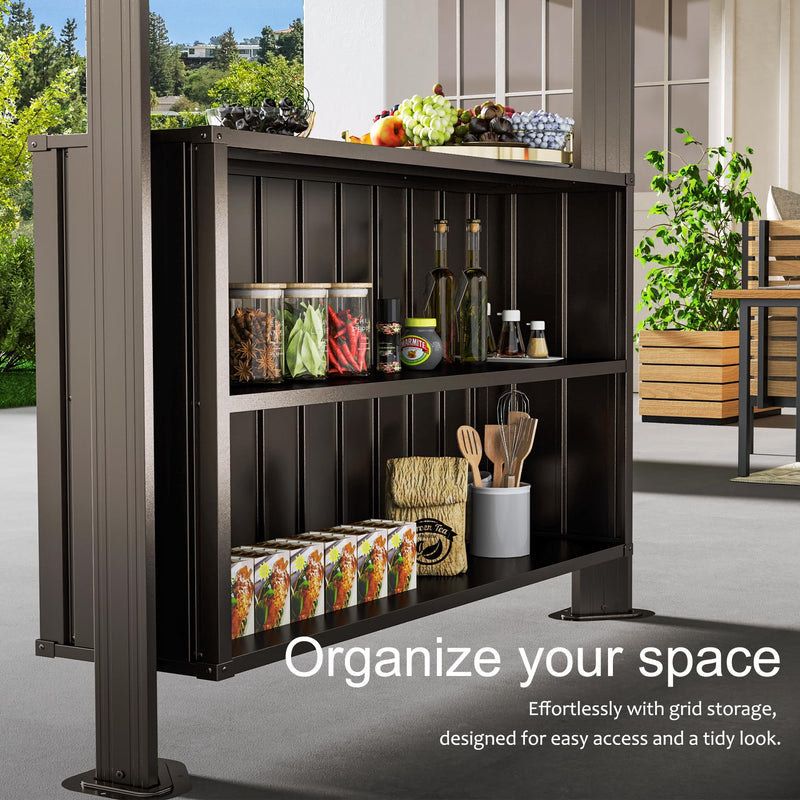 Domi 6x10FT Hardtop Grill Gazebo, BBQ Gazebo with Double Galvanized Steel Roof, 2 Storage Cabinets and Ceiling Hooks, Outdoor Grill Shelter for Backyard, Lawn and Garden(Brown)