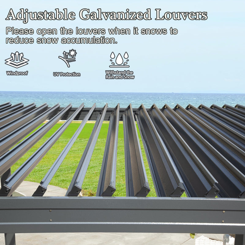 Domi Outdoor Louvered Pergola 10x20FT with Adjustable Steel Roof, Outdoor Aluminum Frame Rainproof Pergola for Backyard, Garden and Lawn,Dark Gray