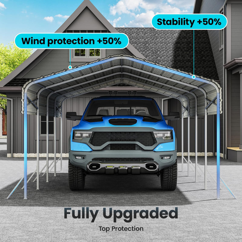 12x20 Carport, Heavy Duty Metal Car Port, All-Weather Protection, Easy Assembly for Cars, Trucks, Boats, Tractors, and Outdoor Storage