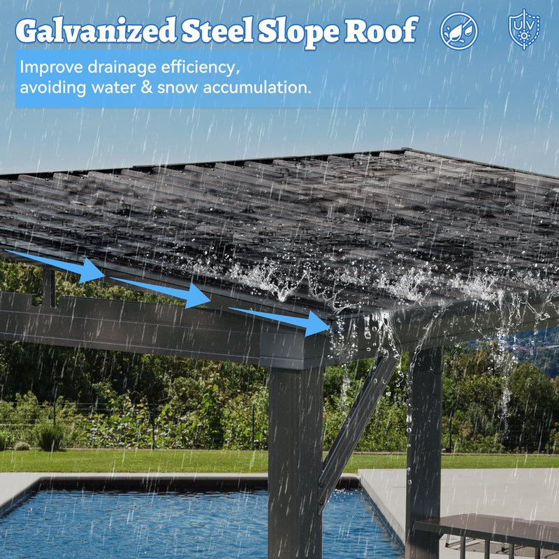 SHPAI 6.5x12FT Hardtop Grill Gazebo, All-Weather Outdoor BBQ Gazebo with 2 Side Shelves and 4 Ceiling Hook, Galvanized Steel Pitched Roof, Outdoor Grill Canopy for Patio, Backyard, Lawn, Deck – Grey