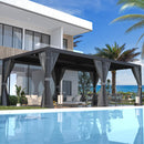 EROMMY Louvered Pergola 12' x 24' Outdoor Hard Top Pergola with Aluminum Frame and Adjustable Metal Rainproof Roof for Garden & Patio, Curtains and Netting Included, Gray-Black