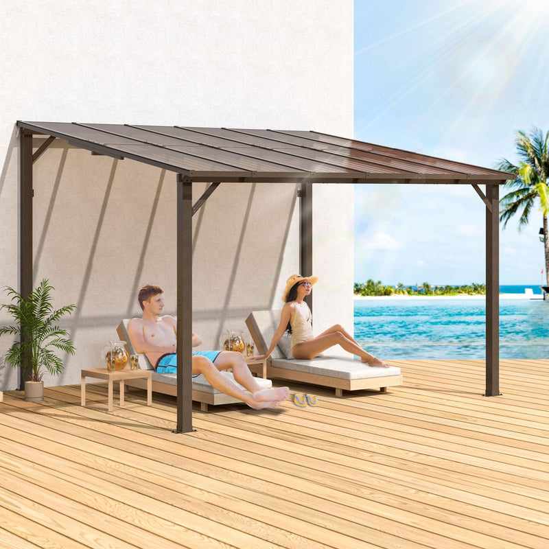 VIWAT 10' x 12' Gazebo, Outdoor Gazebos on Clearance with Aluminum Frame, Wall Mounted Gazebo & Pergola, Lean to Gazebo Awnings for Patio, Decks, Porch and Backyard