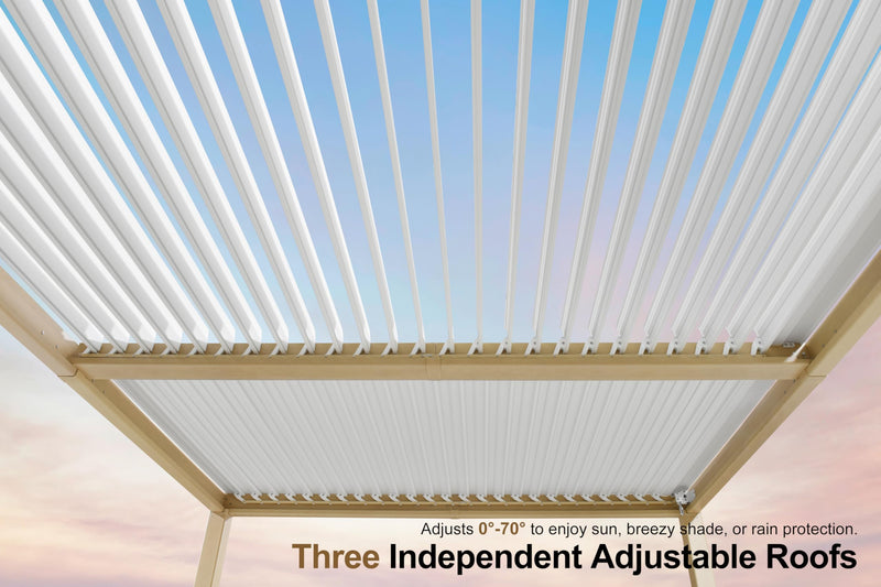 PURPLE LEAF 10' x 12' Louvered Pergola Outdoor Wood Grain Aluminum Pergola with Adjustable Roof Retractable Patio Rainproof Hardtop Gazebo for Deck Backyard Garden