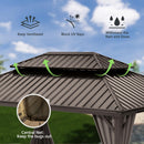 Domi 10x14 FT Outdoor Gazebo, Hardtop Gazebo with Galvanized Steel Double Roof, Metal Gazebos with Drainage System Patio Pergola for Patio Deck Backyard,Curtain and Netting, Brown