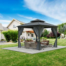 GAOMON 12'*12'Hardtop Gazebo - Outdoor Metal Pavilion with Galvanized Steel and Aluminum Frame, Double Roof Canopy with Netting and Curtains - Ideal for Patio, Backyard, Deck, and Lawns(Gray)
