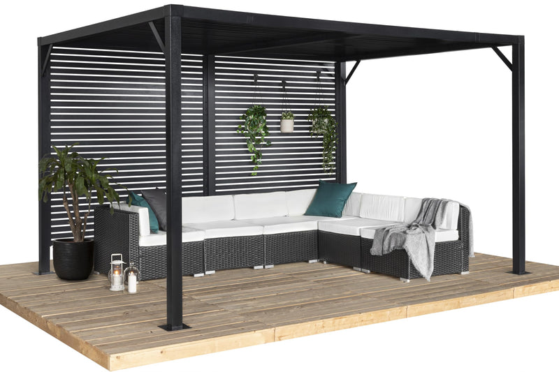 Sojag Meeru 9 ft. x 12 ft. Outdoor Aluminum Pergola with Rustproof Powder-Coated Frame, Welded Anchoring Plates, and Louvered Wall Design for Stylish Backyard Shade and Shelter